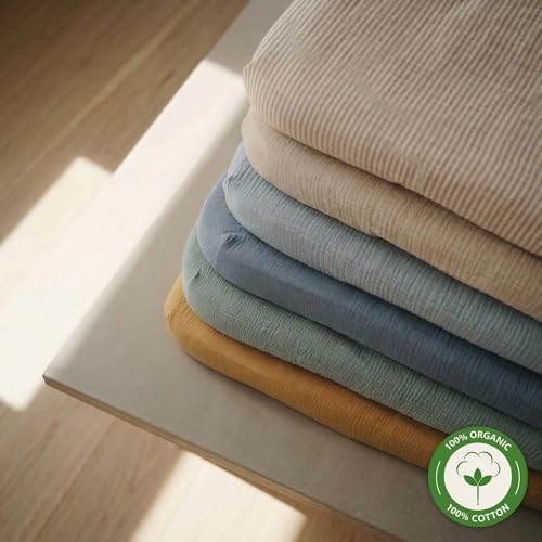 Image of Crib Sheets - Organic Cotton Muslin Fitted Crib Sheet - Standard Size for Baby Boy and Baby Girl 28 inch x 52 inch Ultra-Soft and Breathable. (Soft White)