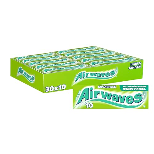 Airwaves Kaugummi Zuckerfrei, Lime & Ginger Gum, 30 x 10 Dragees, Großpackung Chewing Gum, Mit Natürlichem Menthol, Kaugummi ohne Zucker mit Minz Frische (300 Dragees) 1