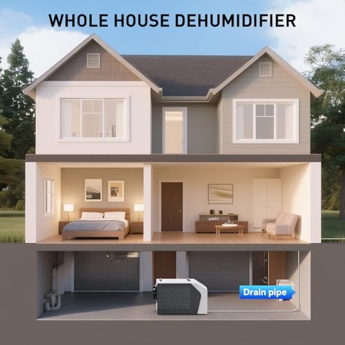 130 Pints Commercial Dehumidifier with Pump & Drain Hose, Crawl Space Dehumidifier for Basement, Industrial, Garage, Home, Cover Up to 6000Sq Ft Large Smart Dehumidifiers Whole House Dehumidifiers