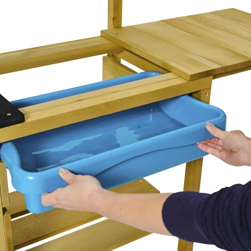 Foto von TP Toys, Deluxe Matschküche aus Holz, Outdoor-Küchen-Spielset für Kinder mit Wasserpfanne, Gartenspüle und Küchenzubehör, Gartenspiele & sensorisches Spielen, ab 3 Jahren