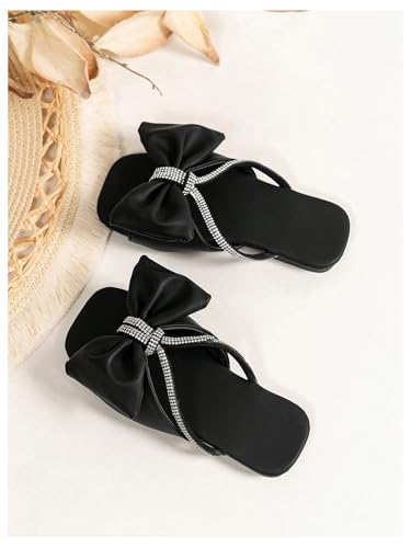 GORGLITTER Girl's Bow Flat Sandals Dressy Rhinestone Strappy Open Toe Summer Cute Slip on Sandals4