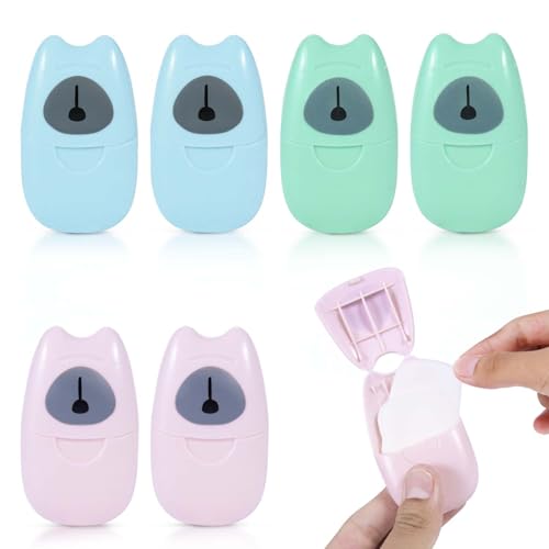 KISEER Lot de 6 boîtes (300 feuilles) de mini feuilles de papier de savon jetables pour le lavage des mains, le bain, le bain, l'extérieur, le camping, la randonnée (coloré)