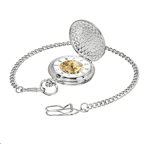 Shoppewatch Men's Pocket Watch With Chain | Vintage Hand Winding Pocket Watch | Mechanical Pocket Watch | Silver Tone Pocketwatch Double Cover Cosplay Accessory Pw-20 #TOP4
