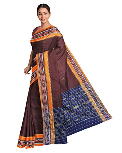 Image of Odisha Sambalpuri Handloom Ikat Women's Cotton Saree, Odisha Handloom Handmade Pure Cotton Khandua Saree, Ikkat Orissa Traditional Handloom Saree Without Blouse
