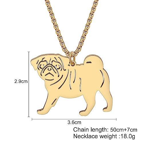 DALANE Edelstahl Niedlichen Mops Hund Halskette 18k Vergoldet Anhänger Haustiere Welpen Schmuck Geschenke für Frauen Mädchen Hundeliebhaber Charms (Vergoldeter Mops)
