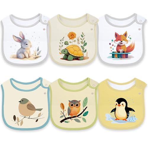 Maiwamita Paquetes de 6 Baberos Impermeables de Algodón para Bebés Niñas y Niños para Babear Comer con Broches (Multi9)