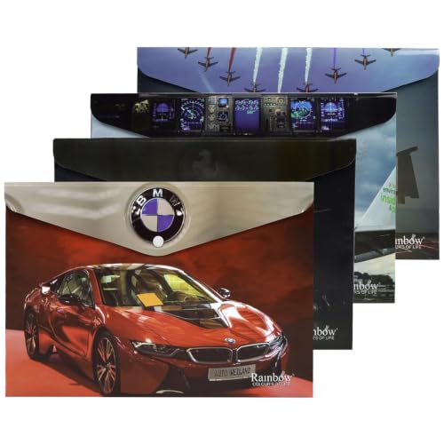 Image of Shuban A4 Plastic File Folder Document Organizer, Plastic File Holder with Snap Button, Waterproof Certificate Folder for Office, School, Home (Style-6-Printed Folder- 4 Pcs -Multi Design)