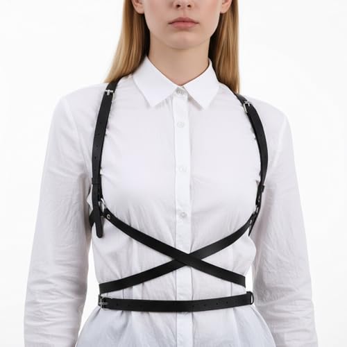 APLZGMG Punk Harness Damen, Gothic Weste Gürtel, Punk Taillengürtel, PU Leder Harness Gürtel, Verstellbare Körperkette Brust Kette für Frauen Mädchen Cosplay Party Rave Outfit Halloween Kostüm