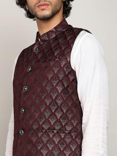 Image of Amazon Brand - Tavasya Mens Diamond Motif Pattern Nehru Jacket | Traditional | Festive & Ethnic Wear | Modi Waist Coat | Regular Fit