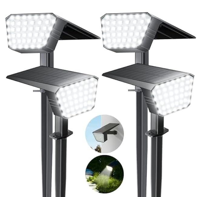 Solar Spot Lights Outdoor, IP65 Waterproof 44 LED Landscape Spotlights, Solar Powered Spotlight with Auto On/Off and 3 Lighting Modes for Outside Garden Decor, 4 Pack (Cool White)