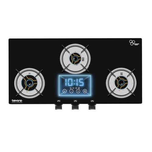 BEYOND Appliances Auriga 3 Burner Smart Glass Cooktop | Auto Ignition | Digital Timer | Flame Failure Device | Toughened...