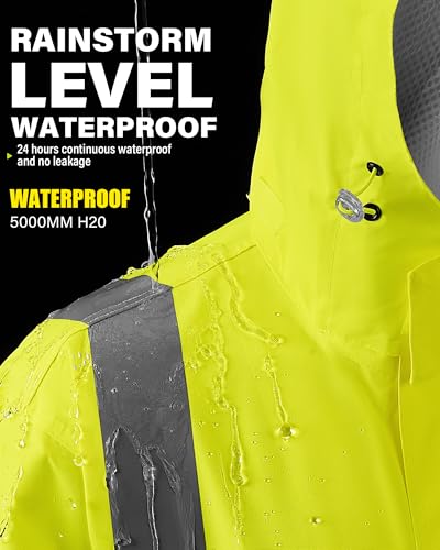 Image of iCreek Safety Rain Jacket with Hood,Waterproof Reflective High Visibility
