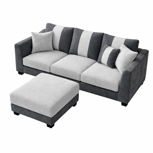 Image of Revo 4 Seater L Shape Sofa Set with Movable Ottoman | Flexible Left or Right Layout | Luxury Velvet Suede Fabric | Modern Living Room Sofa | Dark Grey-Light Grey