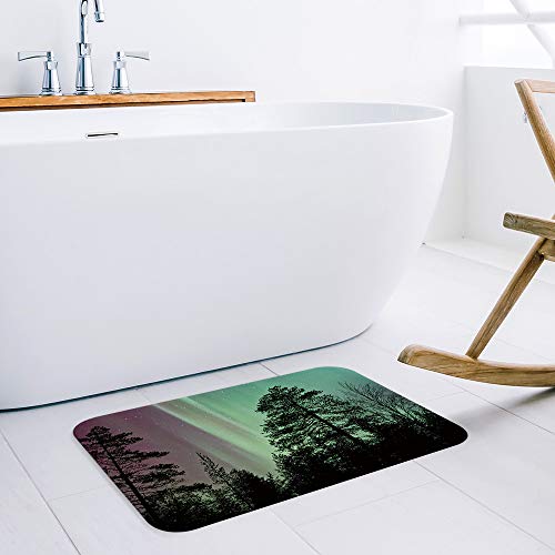 Shower Curtain Set with Bath Rug, Aurora Lanscape Bathroom Accessories Decor Polyester Fabric Shower Curtains with Hooks 72\"x72\" and Non-Slip Bath Mat 18\"x30\"