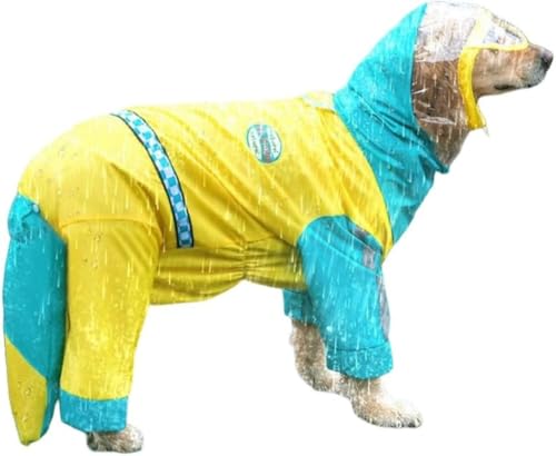 ゴールデンレトリバー大型犬レインコート中大型犬四本足防水オールインクルーシブ雨天服ラブラドールペットポンチョ (5XL,黄緑色)