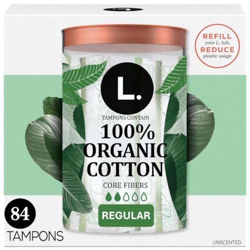 L. Cotton Tampons Regular Absorbency, Contains an Organic Cotton Core, Made Without Synthetic Pesticides, or Fragrances, 84 Count