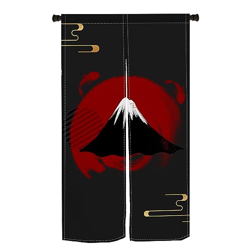 のれん Qinunipoto 和風 富士山と日の丸 暖簾 シンプル風 幅85cm丈150cm インテリア 出入り口 目隠し おしゃれ すだれ 遮光 部屋 間仕切りカーテン 門カーテン ポリエステル製 オーダー可 簡単取付 四季兼用