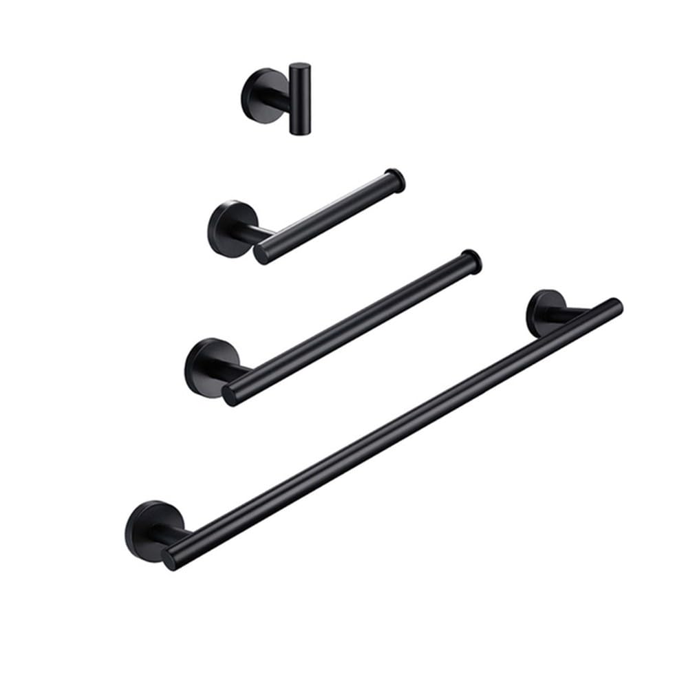 VVW&LIU Black Wall-mounted Black Stainless Steel Towel Rack Set Towel Bar Toilet Paper Holder Robe Towel Hooks Bathroom Accessories