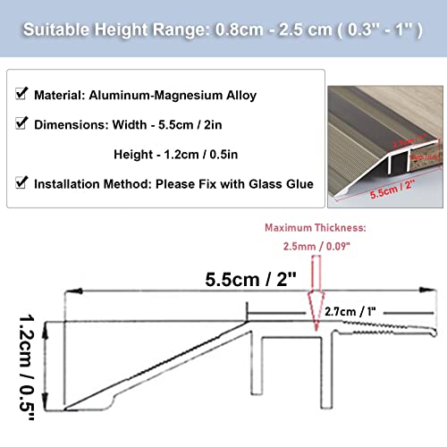 Barre de seuil de transition dorée en aluminium découpable avec rail à clipser