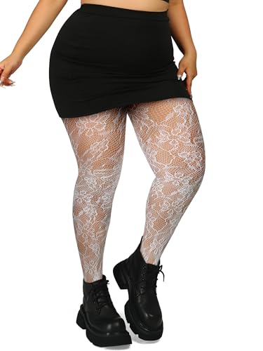Image of Floral Lace Plus Size Tights High Waist Velvet Pantyhose Sunflower Fishnet Stockings Leggings