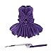 Dog Striped Dress,Pet Girl Bow Costume with Ring and Harness Leash,Dog Wedding Birthday Party Dress(Purple,Medium)