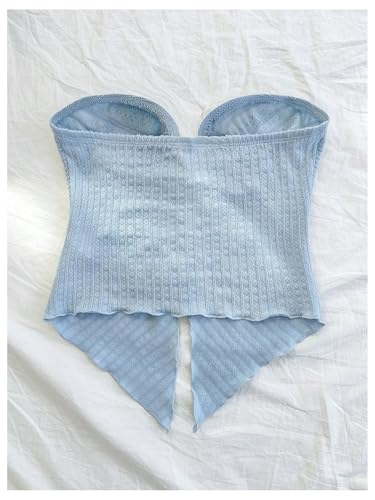 SHENHE Girl's Twist Front Split Textured Crop Tube Strapless Sleeveless Going Out Bandeau Top2