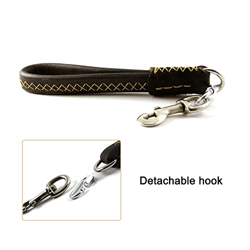 Short Dog Leash,Leather Dog Lead Training Leash w/Padded Handle & Carabiner Clip for Medium Large Dogs(35cm Length 2cm Width) - Image 4