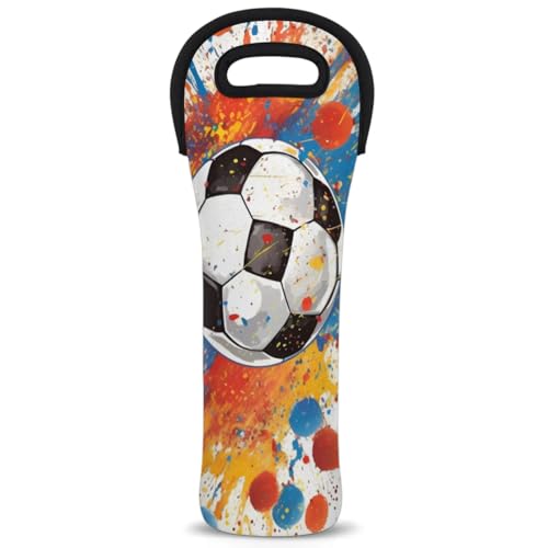 Neoprene Wine Tote Carrier Bag for Wine,Water, Champagne, Beer, Baby Bottles 15.6 x 5.1 Inches, Protective Wine Bag,Watercolor Football Soccer