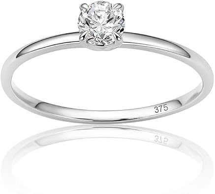 OROVI Jewellery For Women, 9CT 375 Yellow Gold/White Gold Rings for Women with Solitaire Cubic Zircinia, Stackable CZ Real Gold Engagement Rings, Handmade, Hypoallergenic, Delivered in Jewellery Box