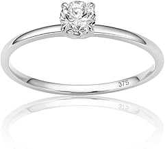 OROVI Women's Ring Yellow Gold/White Gold 9KT 375, Solitaire Ring with Cubic Zirconia 0.45 Ct, Elegant Real Gold Ring, Handmade Women's Jewellery, Gift Box