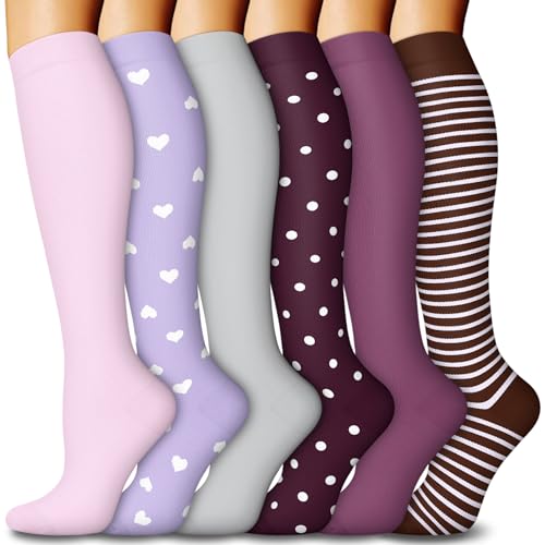 Image of FuelMeFoot 6 Pairs Compression Socks for Women & Men 15-20mmHg Graduated Support Knee High Socks for Nurses, Travel, Athletic
