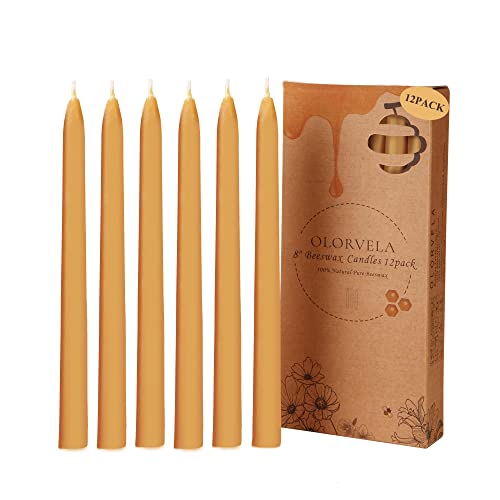 olorvela Beeswax Candles Taper Candles Beeswax Candle Sticks 100% Pure Smokeless and Dripless Beeswax Tapered Candles(Raw, 8