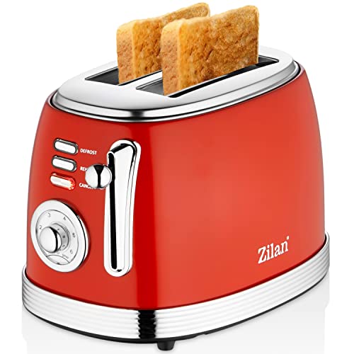 60er Jahre Retro Toaster 2 Scheiben Edelstahl | Doppelschlitz Toaster | 6 Stufen | Indikatorleuchte | Toastautomat | Abschaltautomatik | Herausziehbare Krümelschublade