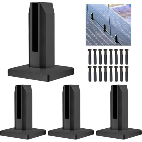 Noliven 4 Pcs Black Square Glass Railing Spigots, 304 Stainless Steel Glass Fence Clip, Glass Balustrade, Glass Clamp Kit for Balcony Deck Pool, Stairs Indoor and Outdoor, Matte Black