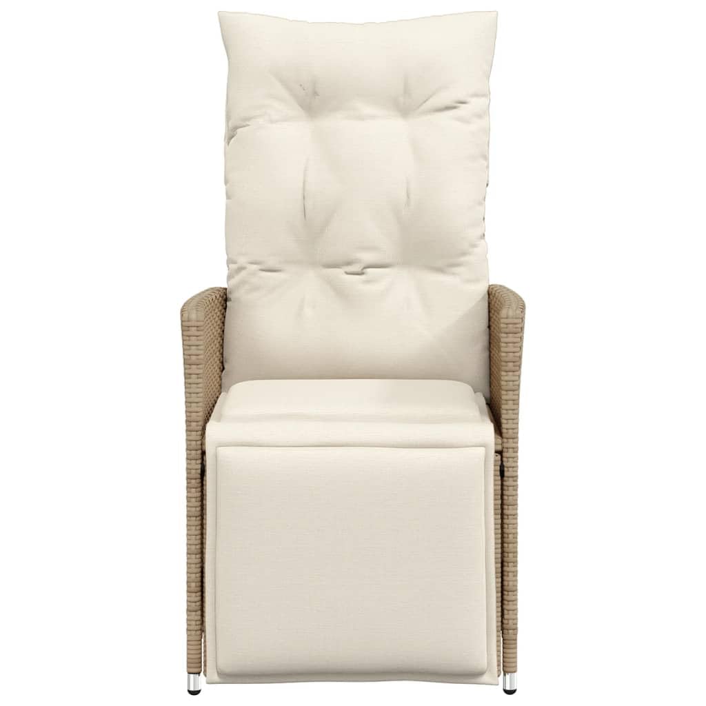 Gartensessel mit Kissen 2 STK. Verstellbar Beige Poly Rattan Verstellbar Gartenstuhl mit Stahlrahmen,Loungesessel für Außenbereich