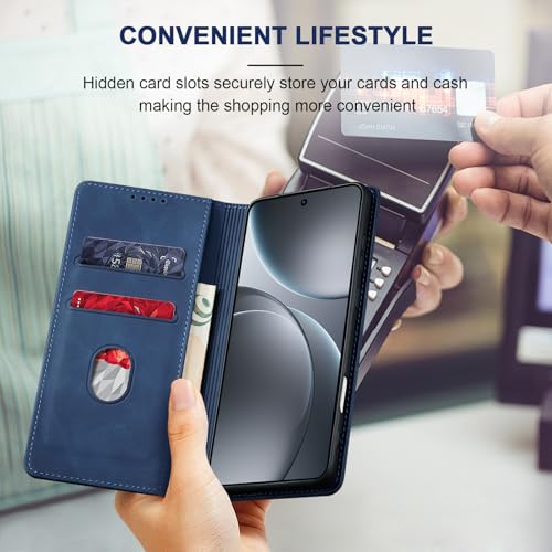 Image of Jasonyu Cover for OPPO Find X9 Pro Flip PU Leather Case, Wallet Book Cover, Stand Function, Magnetic, Card Slots, TPU Bumper Case (Blue)