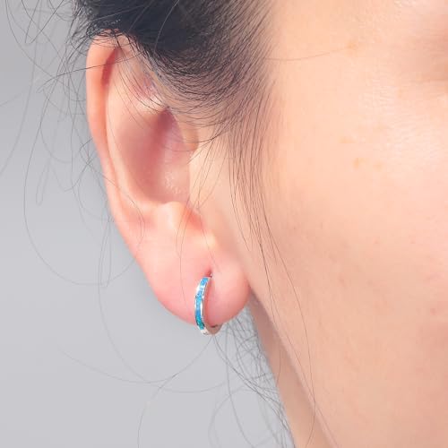CiNily Sterling Silver Hoop Earrings, Tiny Opal Hoop Earrings for Women Small Huggie Earrings Lightweight Dainty Mini Hoops Hypoallergenic Jewelry Cartilage Piercing Hoop Earrings 12mm2