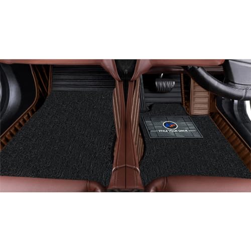 Image of Autofurnish Combination 9D Car Mat Full Set for KIA Seltos (Manual 2026 || Luxury Leather Dual-Stitch Full Set 9D Car Floor Mat || 100% Waterproof || Color : Black HY-Coffee