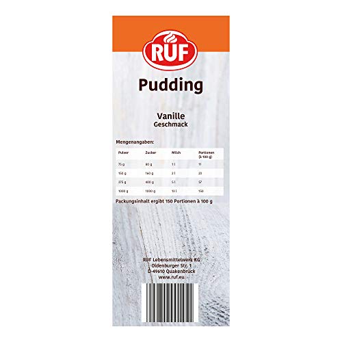 RUF Pudding Vanille, Puddingpulver mit Vanillegeschmack, nur mit Milch und Zucker aufkochen, Großgebinde, glutenfrei, ohne Allergene, 1x1000g