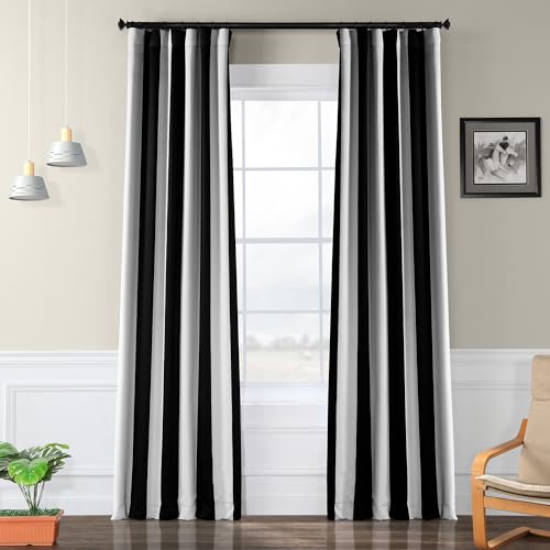 HPD Half Price Drapes BOCH-KC43-84 Stripe Blackout Room Darkening Curtain (1 Panel), 50 X 84, Awning Black & Fog White