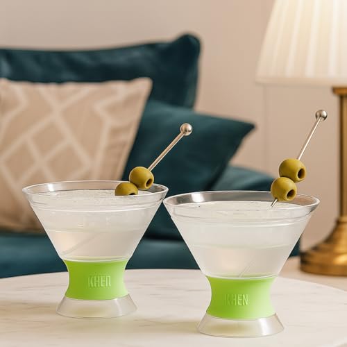 Image of Cooling Martini Glasses Set of 2 - 10oz Freezer Gel Cocktail Cups - Double Wall Insulated Shatterproof Plastic - Active Cooling Drinkware for Margaritas, Cosmopolitans, Pool Parties, Home Bar & Gift