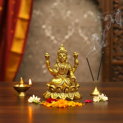 Estatua de Diosa Lakshmi de Latón Sólido 2.9 Pulgadas miniatura 2