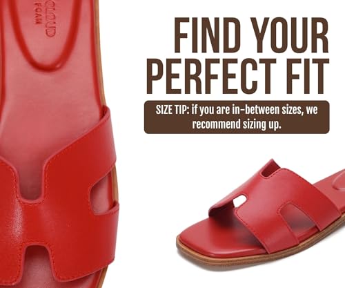 Image of Project Cloud 100% Genuine Leather Sandals for Women 2026 - Fashion Flat Womens Sandals with Memory Foam Insole Slides Sandals Women Footwear - Mules Women's Sandals (Jannel)