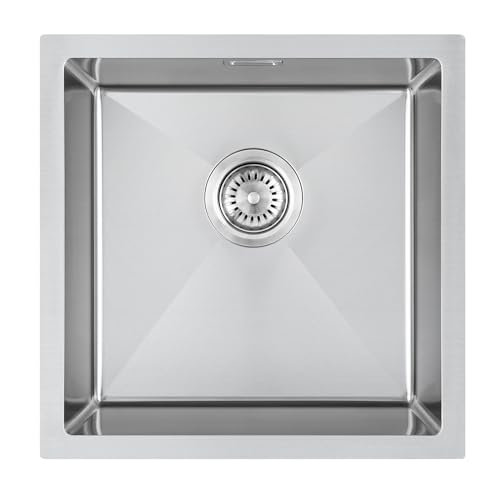 KINKIBOS Évier de cuisine en acier inoxydable 304-40 x 40 cm - Petit évier de cuisine carré avec trop-plein, encastrable et encastrable (sans tuyau de...