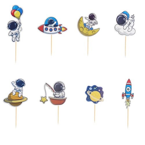 Arthsdite Cupcake-Aufsätze mit Weltraum-Astronauten-Motiv, Rakete, Planet, Ausflug zum Mond, Cupcake-Picks, Dekorationen für Babyparty, Jungen, Mädchen, Geburtstag, Weltraum, Motto-Party,