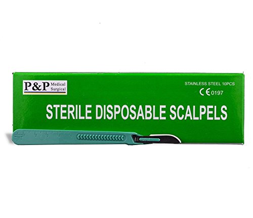 Disposable Scalpels Sterile Surgical Blade Size 10 Stainless Steel with Plastic Handle & Metric Line Individually Foil Wrapped by P&P MEDICAL SURGICAL Box of 10 Disposable Scalpels Sterile Surgical Blade Size 10 Stainless Steel with Plastic Handle & Metric Line Individually Foil Wrapped by P&P MEDICAL SURGICAL Box of 10