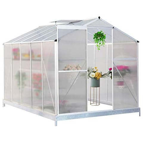 FIDOOVIVIA Polycarbonate Garden Greenhouse Rustproof Aluminum Frame Growhouse Sun Room for Plants Vegetable Garden & Outdoor with Window, Sliding Door and foundation(4 Ft x 6 Ft, Transprant) Cover