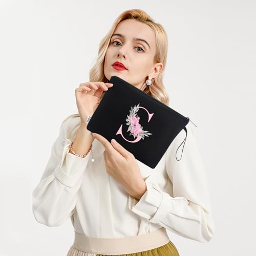 Vavabox A-Z Personalized Initial Makeup Bag, Birthday Gifts for Women Unique,Bride Bridesmaid Gift Cosmetic Bags (S, Black) - Image 7
