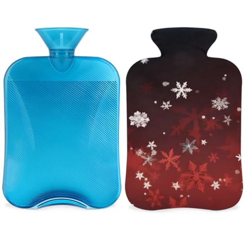 Hot Water Bottle with Soft Cover,2L Xmas Snowflakes Hot Water Bag for Hot and Cold Compress, Hand Feet Warmer, Cartoon Snowflakes Rubber Hot or Cold Water Bottle Halloween Christmas Decorations