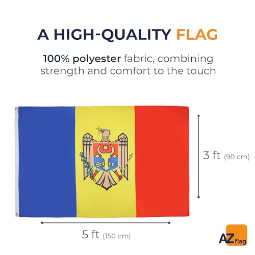 AZ FLAG, Moldova Flag, 3x5 Ft, Light Polyester Moldovan Banner with Two Brass Eyelets, Fade Resistant, Vivid Colors - Image 2